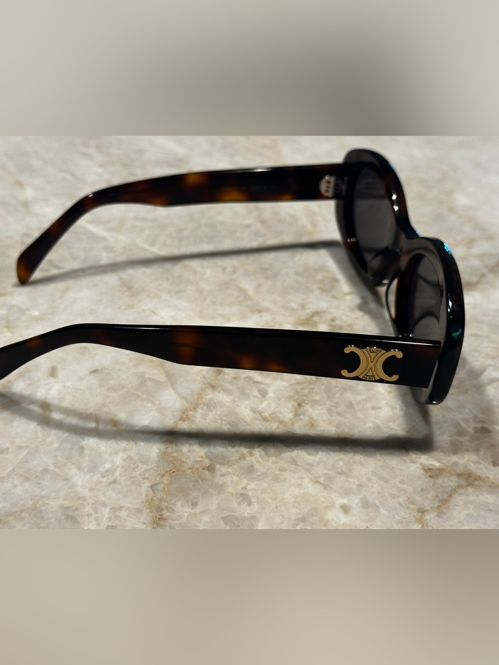 Celine TRIOMPHE Tortoise Oval Sunglasses with Dark Lenses - Picture 2 of 9